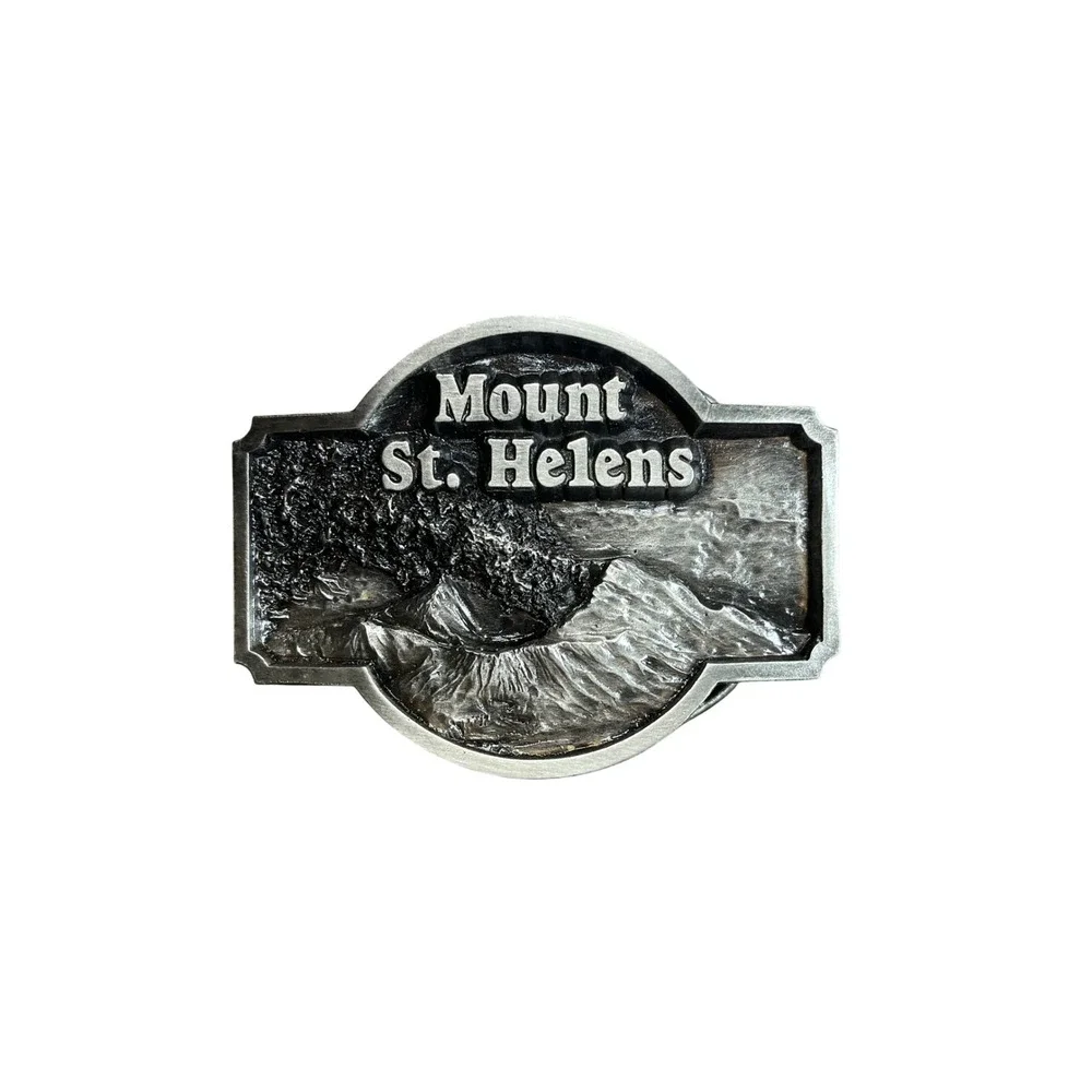 Vintage 1980 Mount St Helens Siskiyou Pewter Belt Buckle Commemorative USA Made